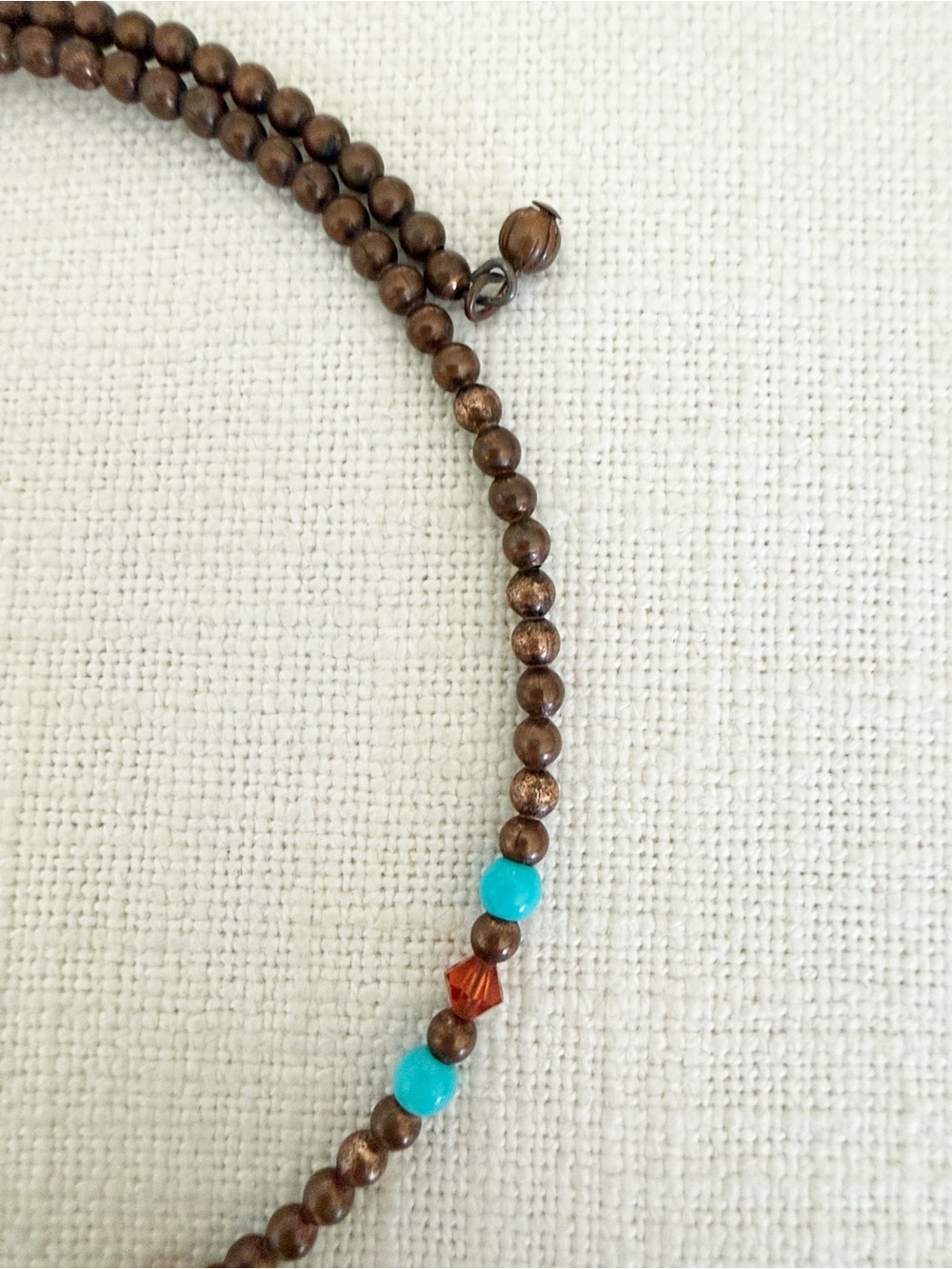Vintage 90s Western Bohemian Choker Antique Bronze Turquoise & Amber Bead - Picture 6 of 9
